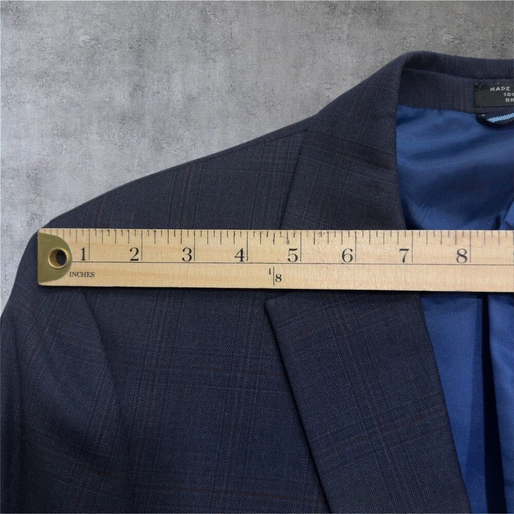 TOMMY HILFIGER Mens Navy Glen Plaid Wool Blazer Two Button Sport Coat Jacket 38L